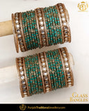 Peacock Green Kundan (For Both Hands) Glass Bangles Set | Punjabi Traditional Jewellery Exclusive