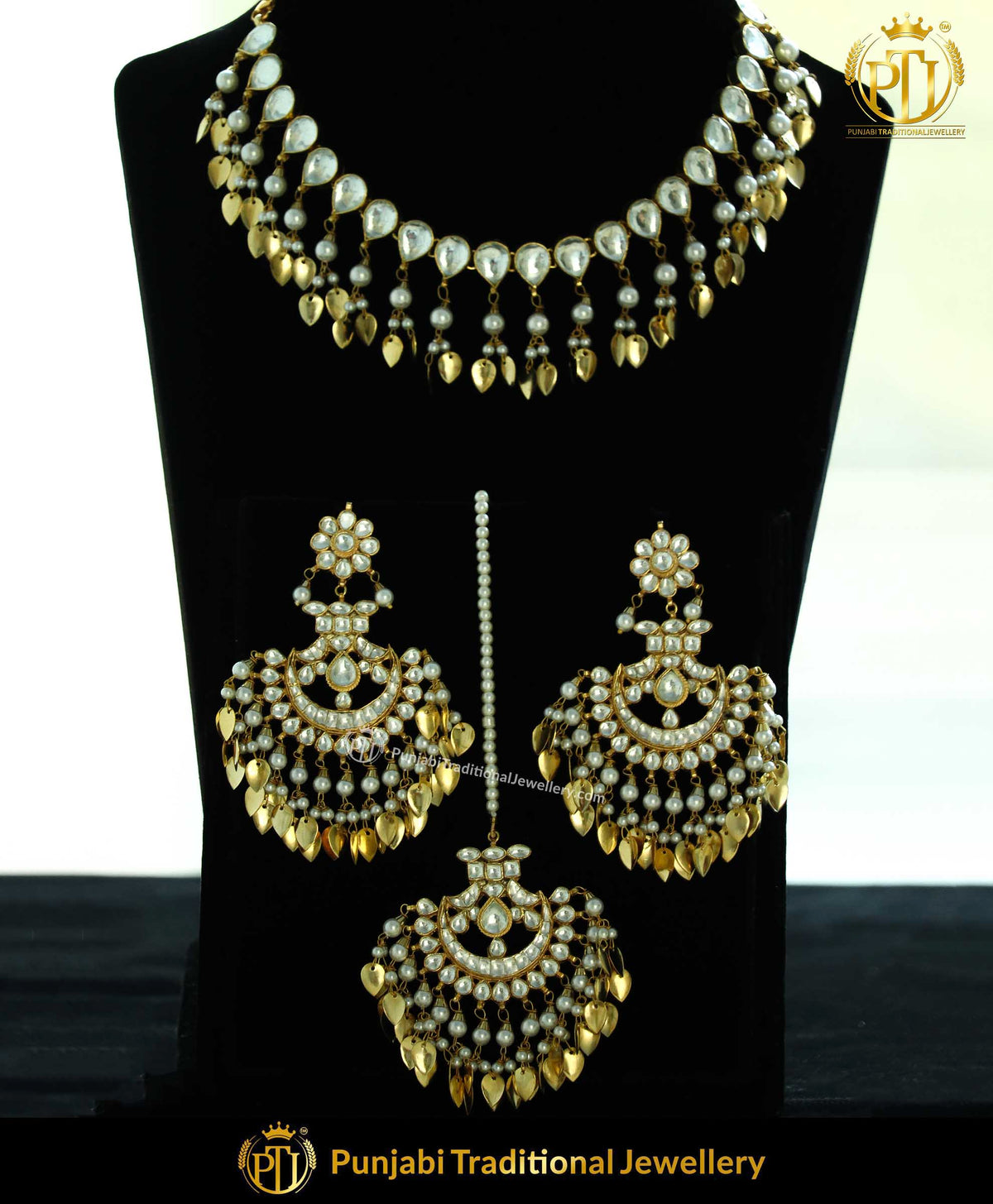 Gold Plated Kundan Pippal Patti Pearl Necklace Set | Punjabi Traditional Jewellery Exclusive