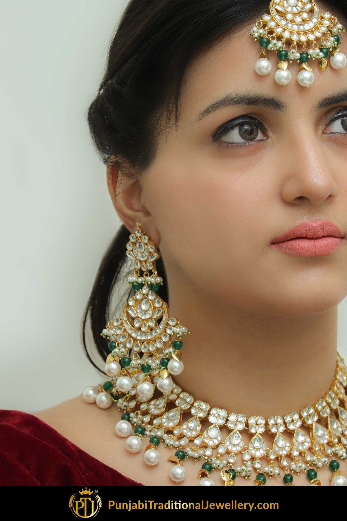 Durrah Emerald Kundan Pearl Necklace Set | Punjabi Traditional Jewellery Exclusive