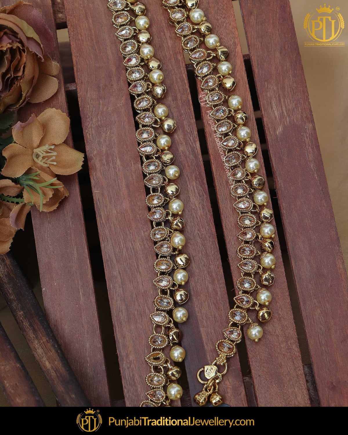 Gold Finished Champagne Pearl Stone Payal | Punjabi Traditional Jewellery Exclusive