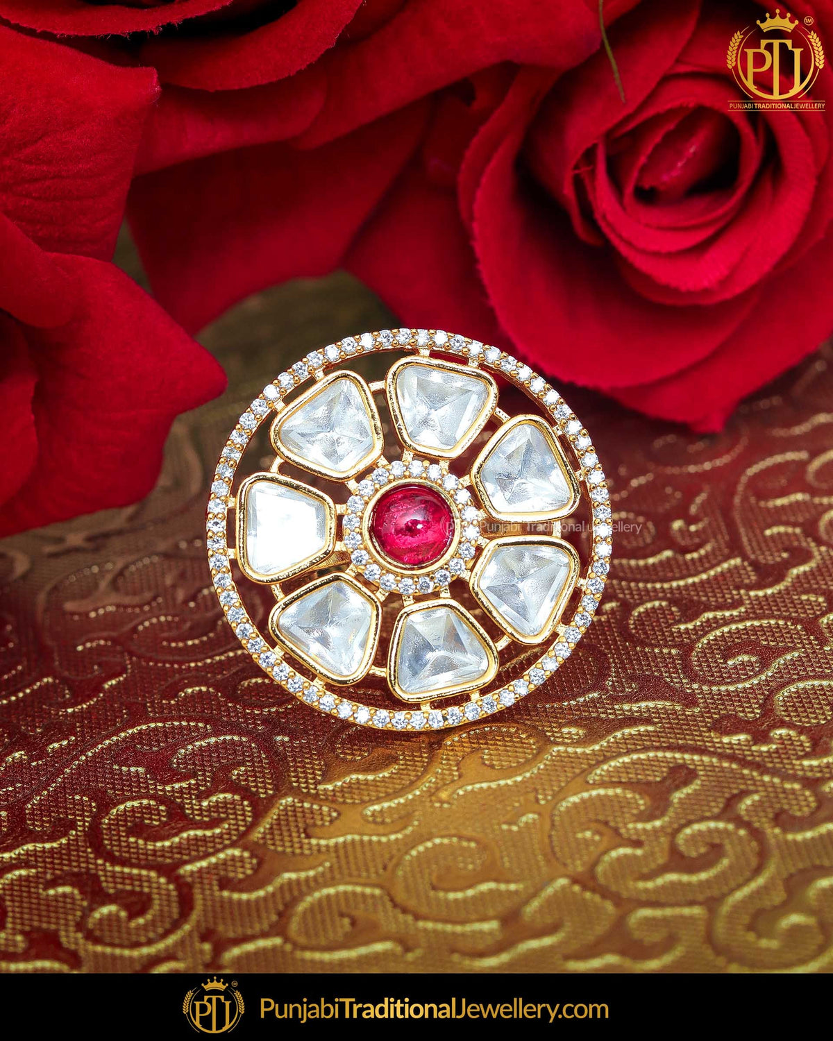 Gold Finished Rubby Kundan Ring | Punjabi Traditional Jewellery Exclusive