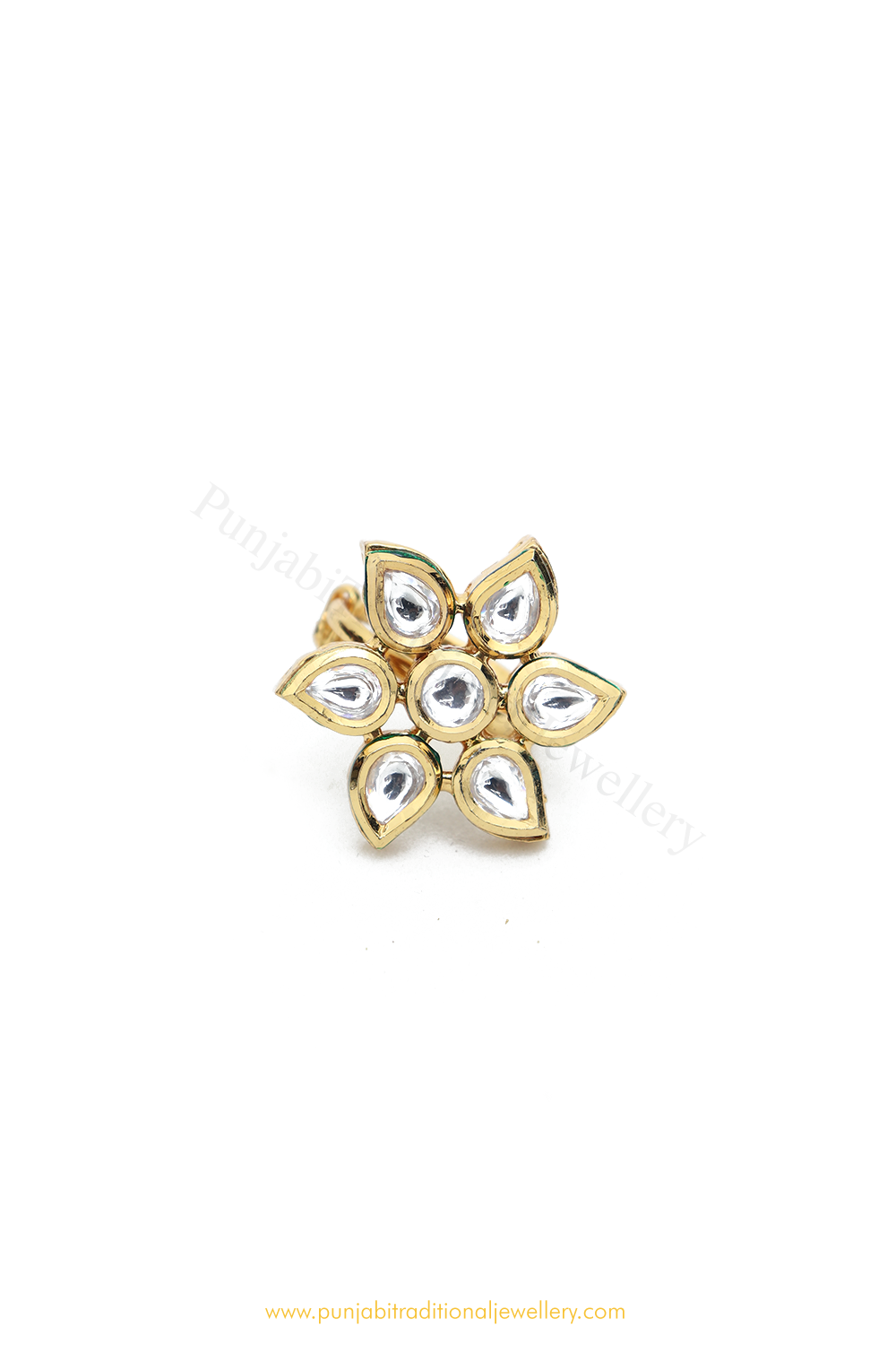 Gold Finished Navratan Kundan Ring By PTJ