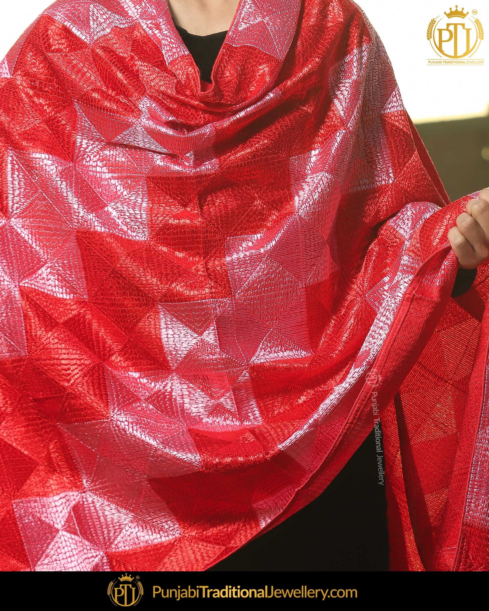 Red Color Phulkari | Punjabi Traditional Jewellery Exclusive