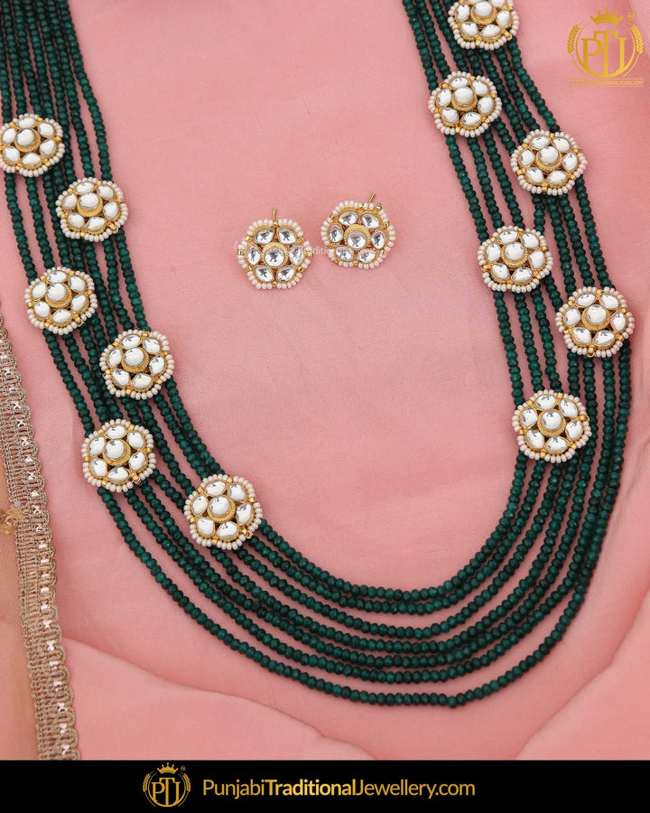 Kundan Pearl Green Long Mala Necklace Set | Punjabi Traditional Jewellery Exclusive