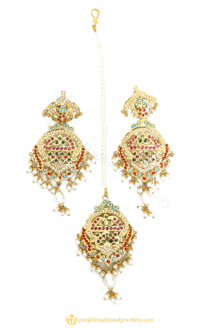 Gold Finished Earrings & Tikka Set by PTJ