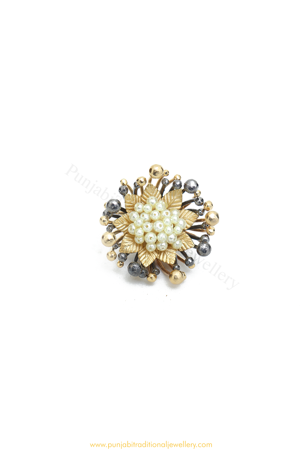 Gold Finished Navratan Kundan Ring By PTJ