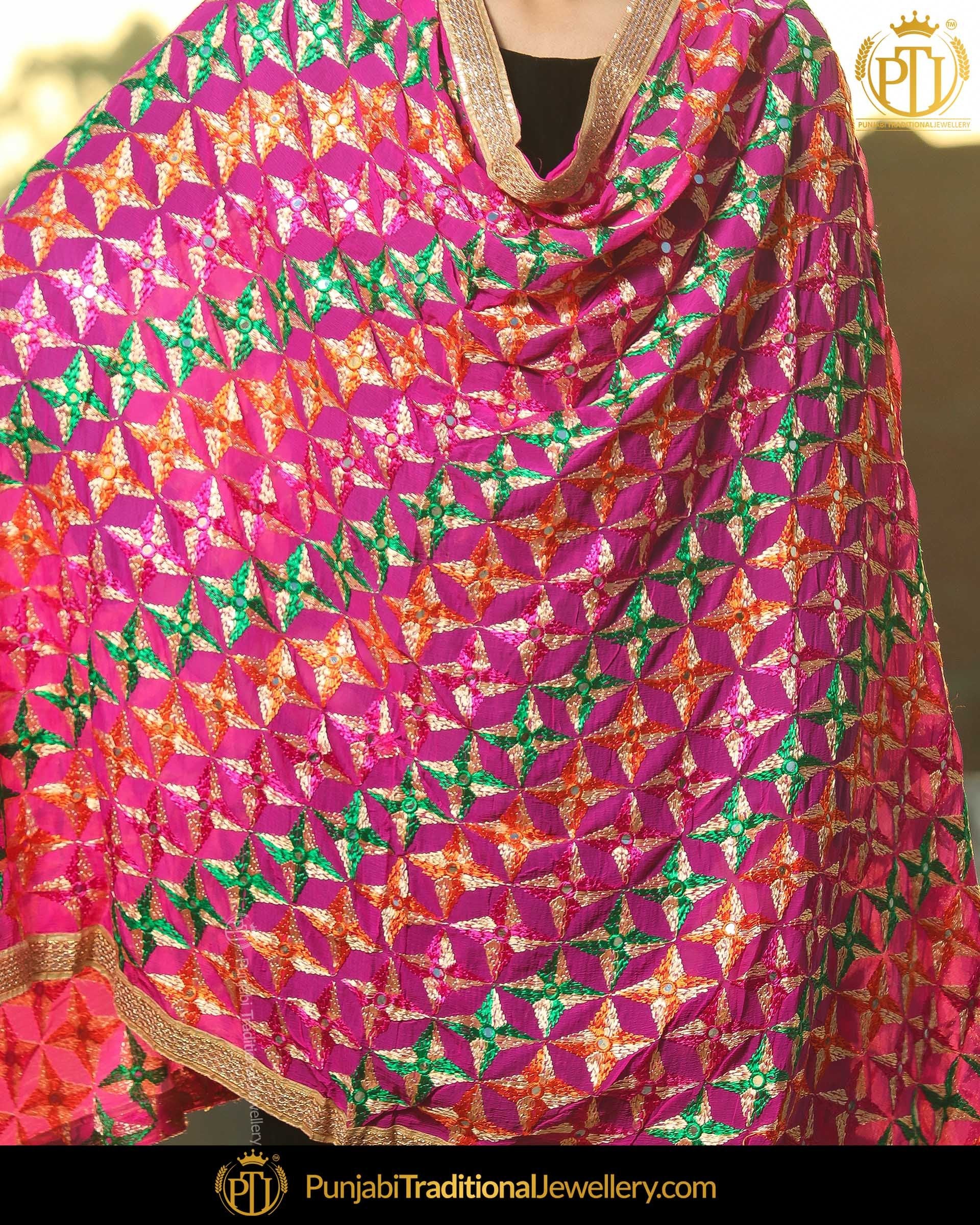Pink Shade Satrangi Color Phulkari | Punjabi Traditional Jewellery Exclusive