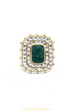 Gold Finished Emerald Kundan Ring By PTJ