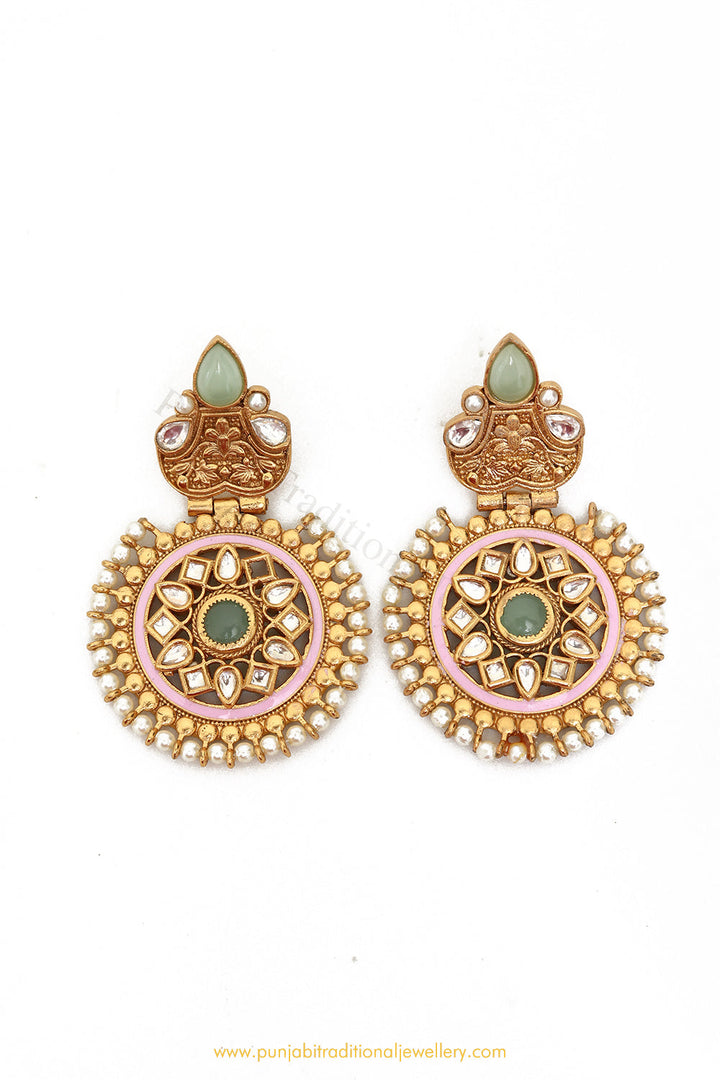 Gold Finished Kundan Earrings by PTJ