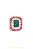 Gold Finished Rubby Emerald Kundan Ring By PTJ