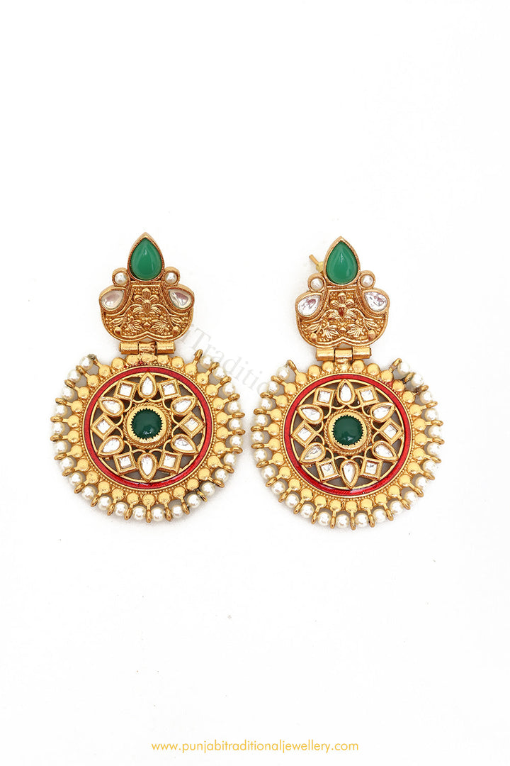 Gold Finished Kundan Earrings by PTJ