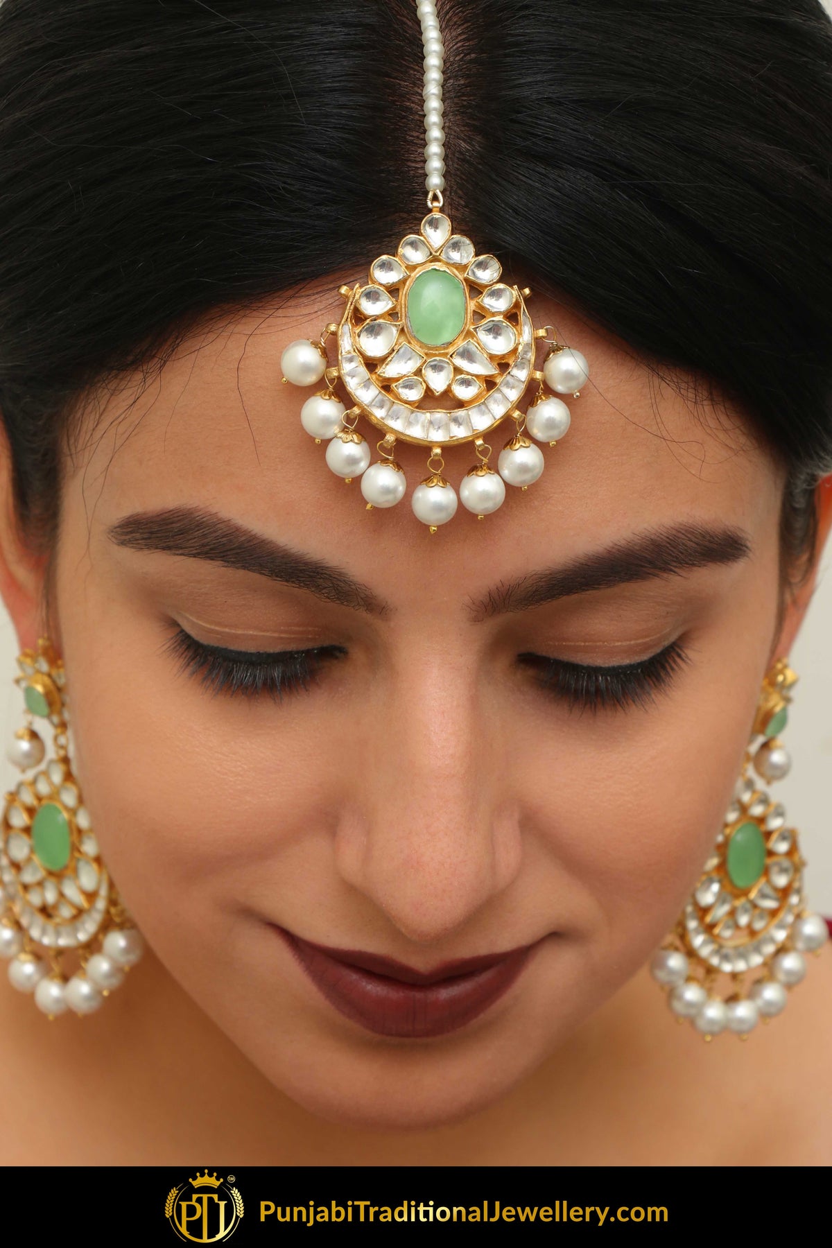 Ilam New Jade Emerald Kundan Earring Tikka Set | Punjabi Traditional Jewellery Exclusive
