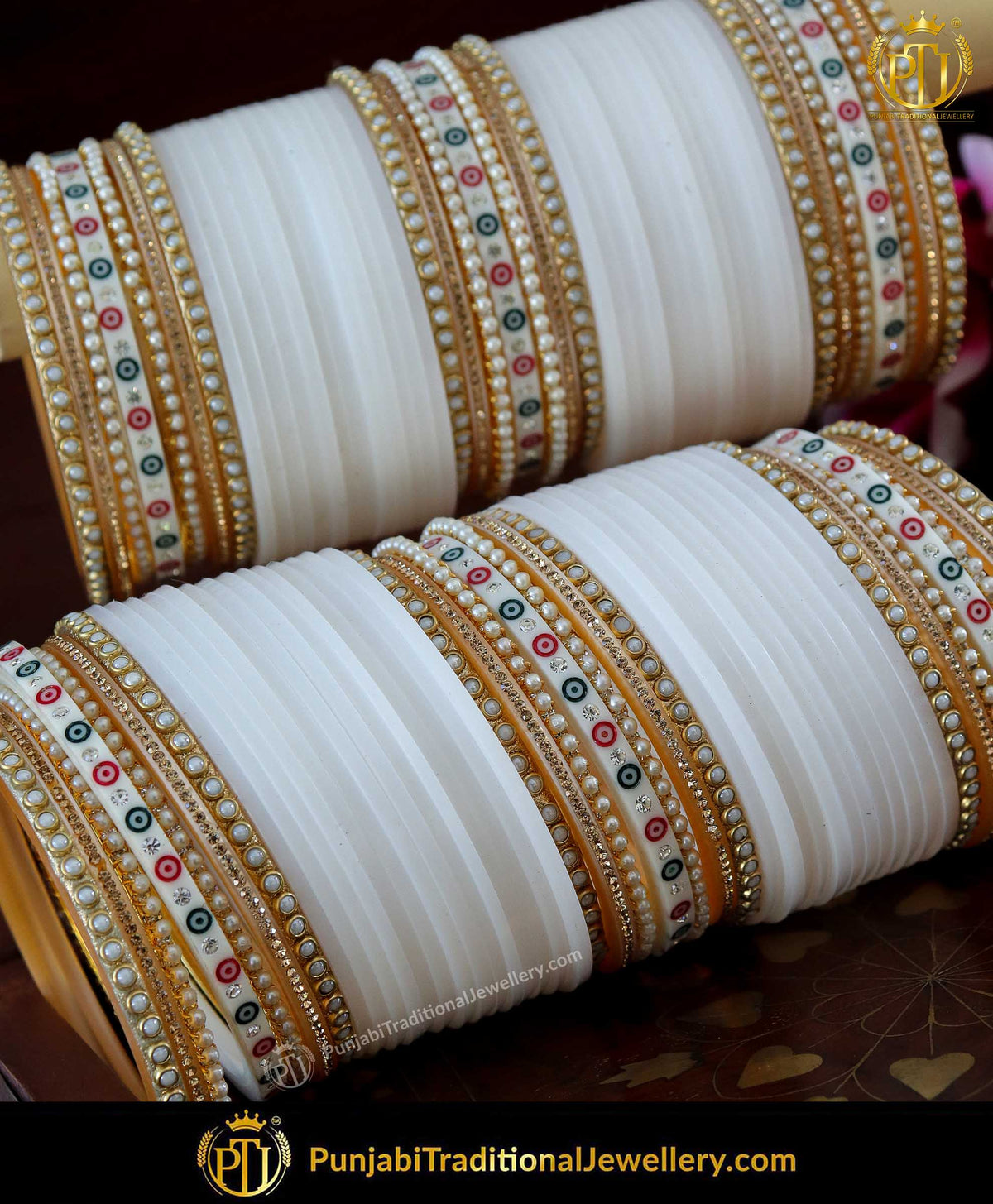 White Pearl Dotted Bridal Chura | Punjabi Traditional Jewellery Exclusive
