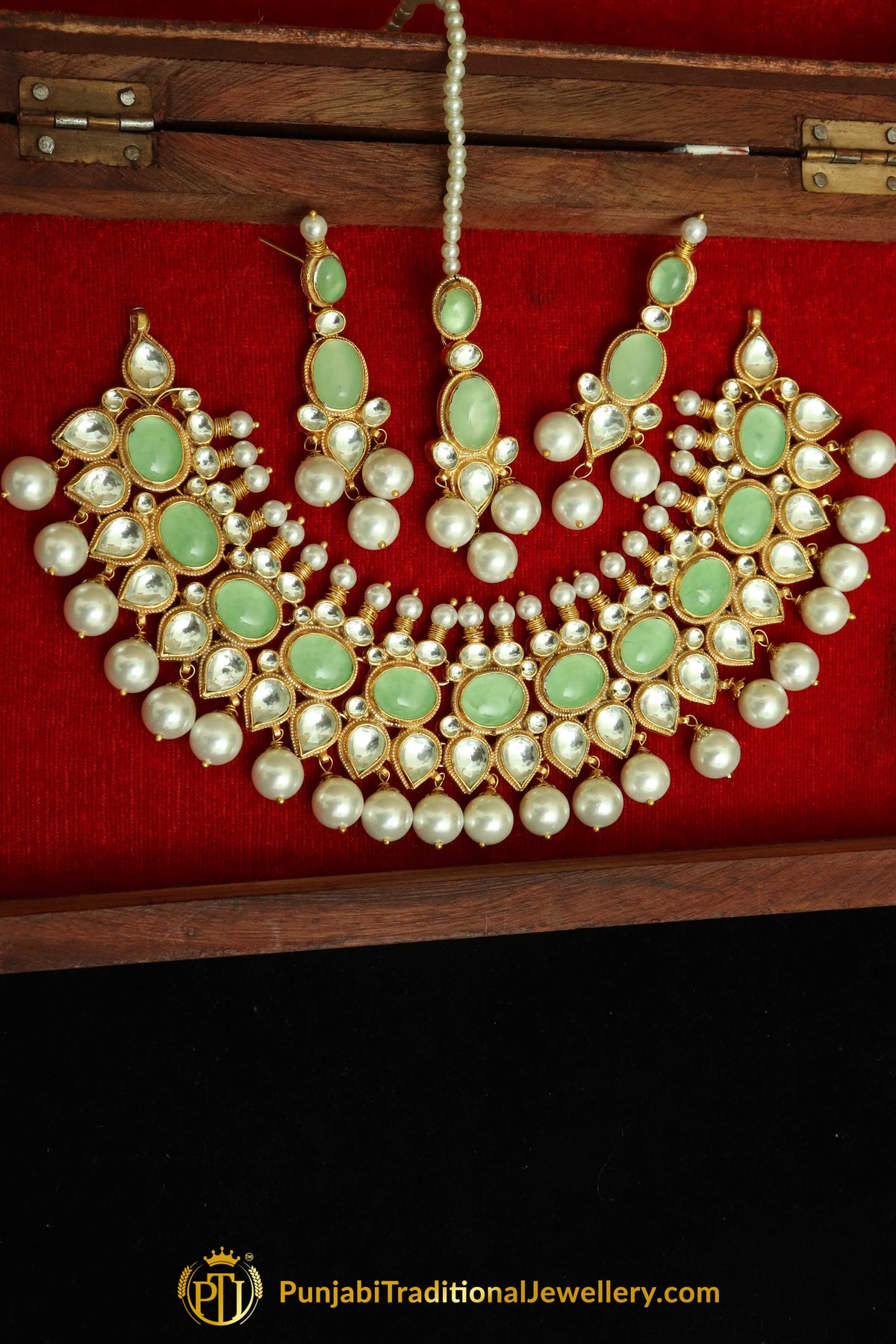 Dujana New Jade Kundan Pearl Choker Set | Punjabi Traditional Jewellery Exclusive