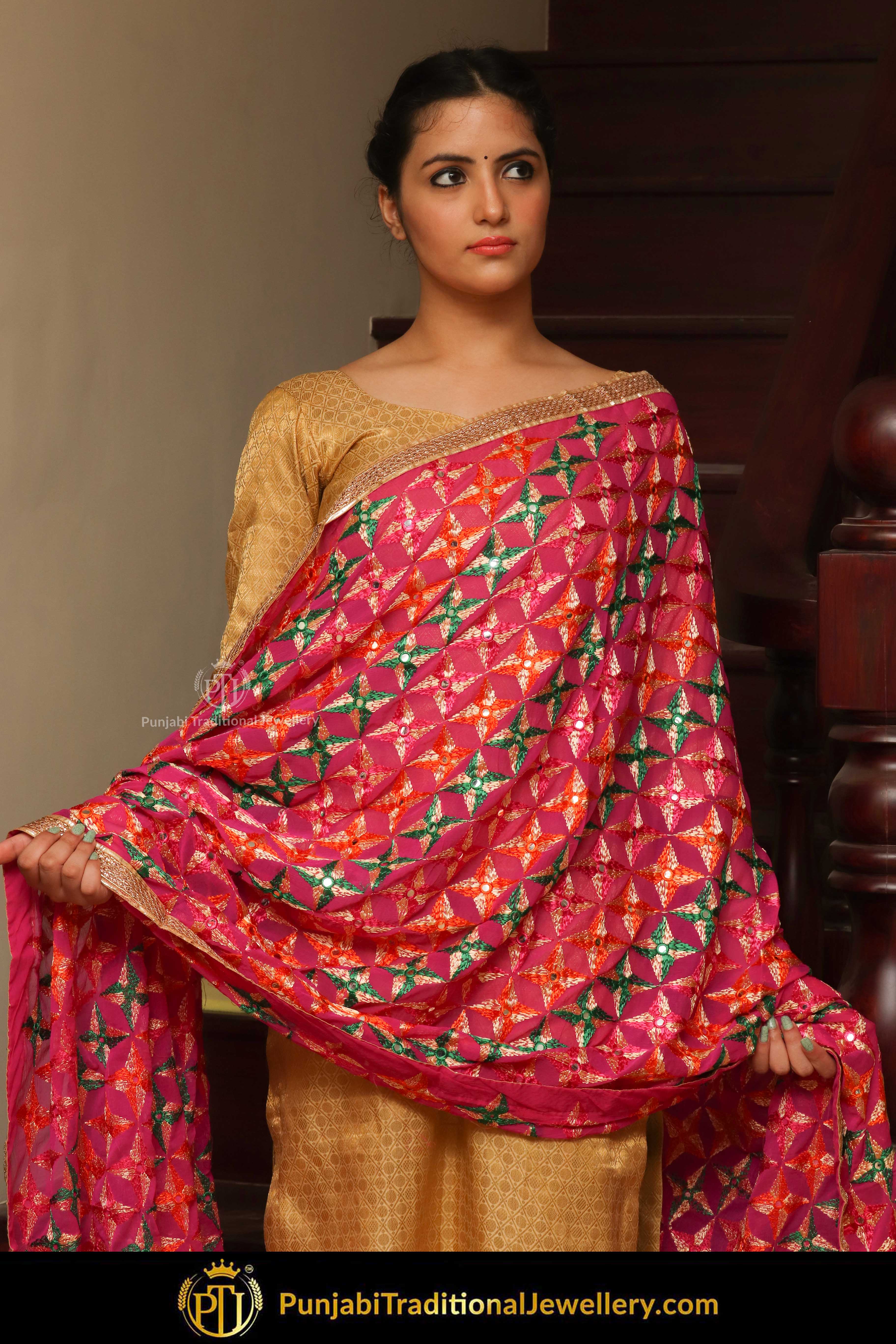 Multi Color Pure Phulkari Dupatta By Punjabi Traditional Jewellery