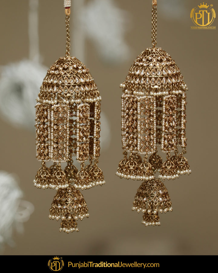 Gold Finished Champagne Stone Pearl Bridal Kalira