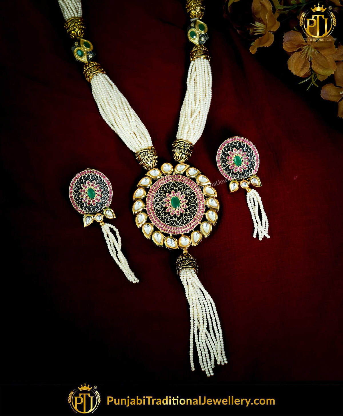 Antique Gold Mugal Pearl Kundan Mala Necklace Set | Punjabi Traditional Jewellery Exclusive