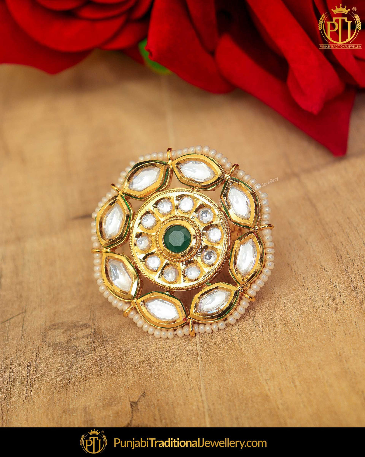 Gold Finished Green Kundan Ring | Punjabi Traditional Jewellery Exclusive