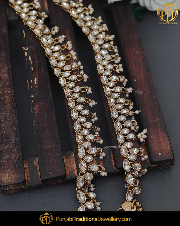 Gold Finished Polki Stone Payal | Punjabi Traditional Jewellery Exclusive