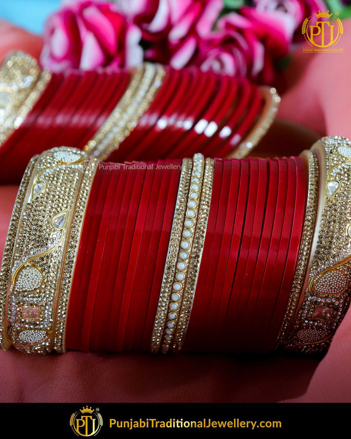 Red Jerkan Pearl Bridal Chura | Punjabi Traditional Jewellery Exclusive