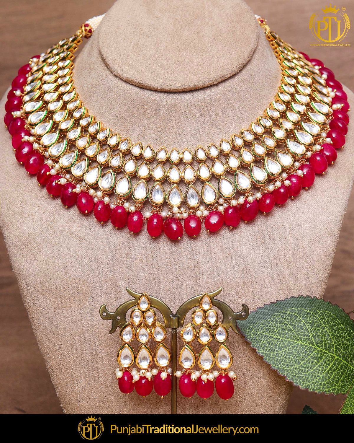 Rubby Pearl & Kundan Necklace Set By Punjabi Traditional Jewellery