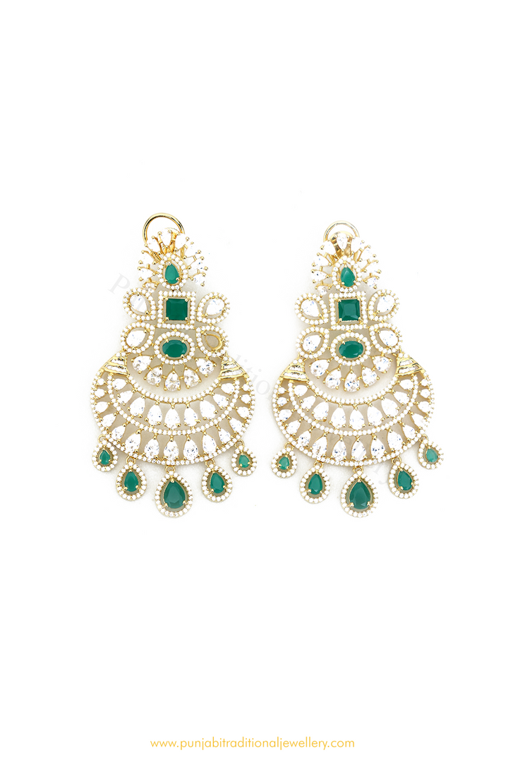 Gold Finished Emerald AD Earrings By  PTJ