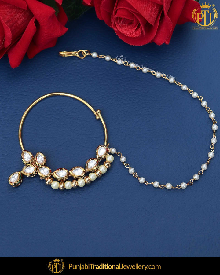 Gold Finished Kundan Pearl Nath | Punjabi Traditional Jewellery Exclusive