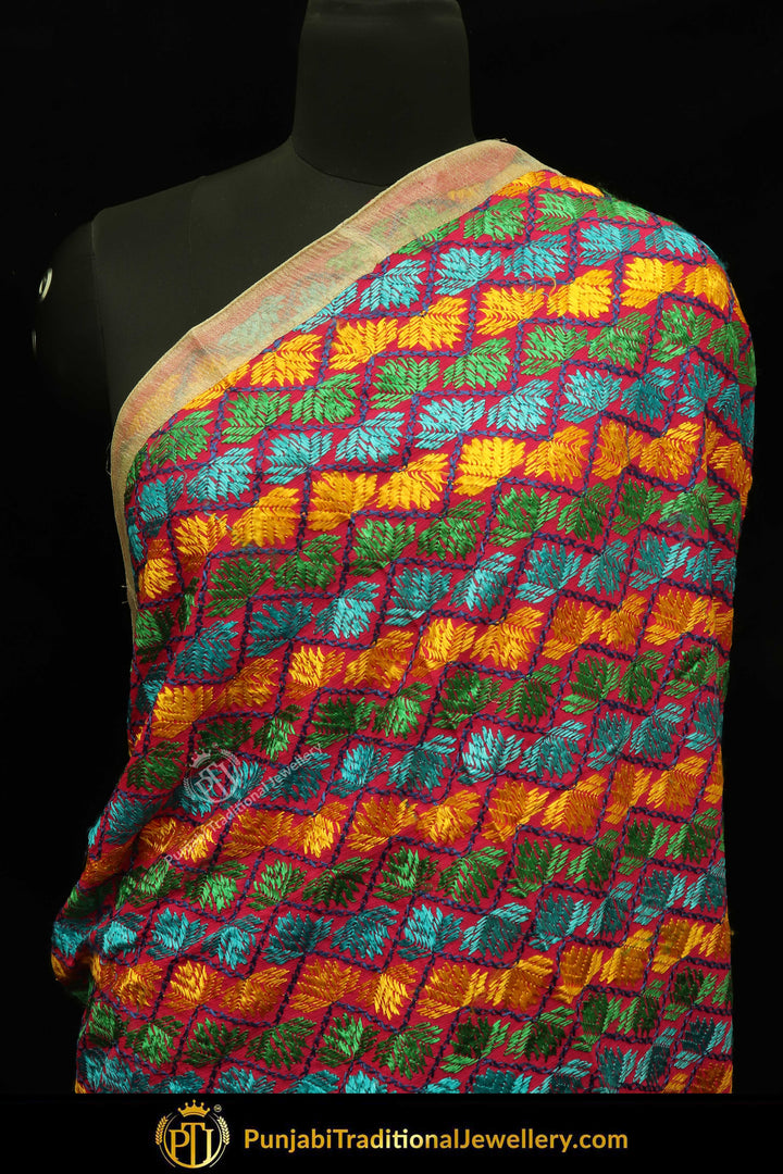 Multi Color Pure Phulkari Dupatta By Punjabi Traditional Jewellery