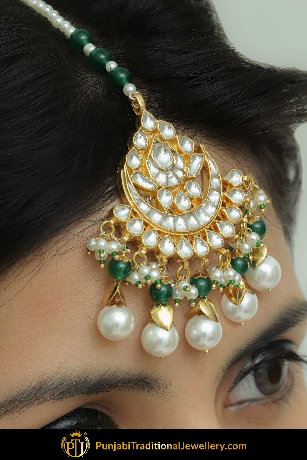 Durrah Emerald Kundan Pearl Necklace Set | Punjabi Traditional Jewellery Exclusive