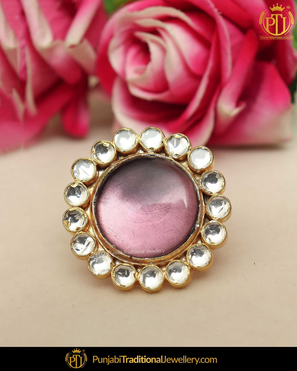 Gold Finished Purple Kundan Ring | Punjabi Traditional Jewellery Exclusive