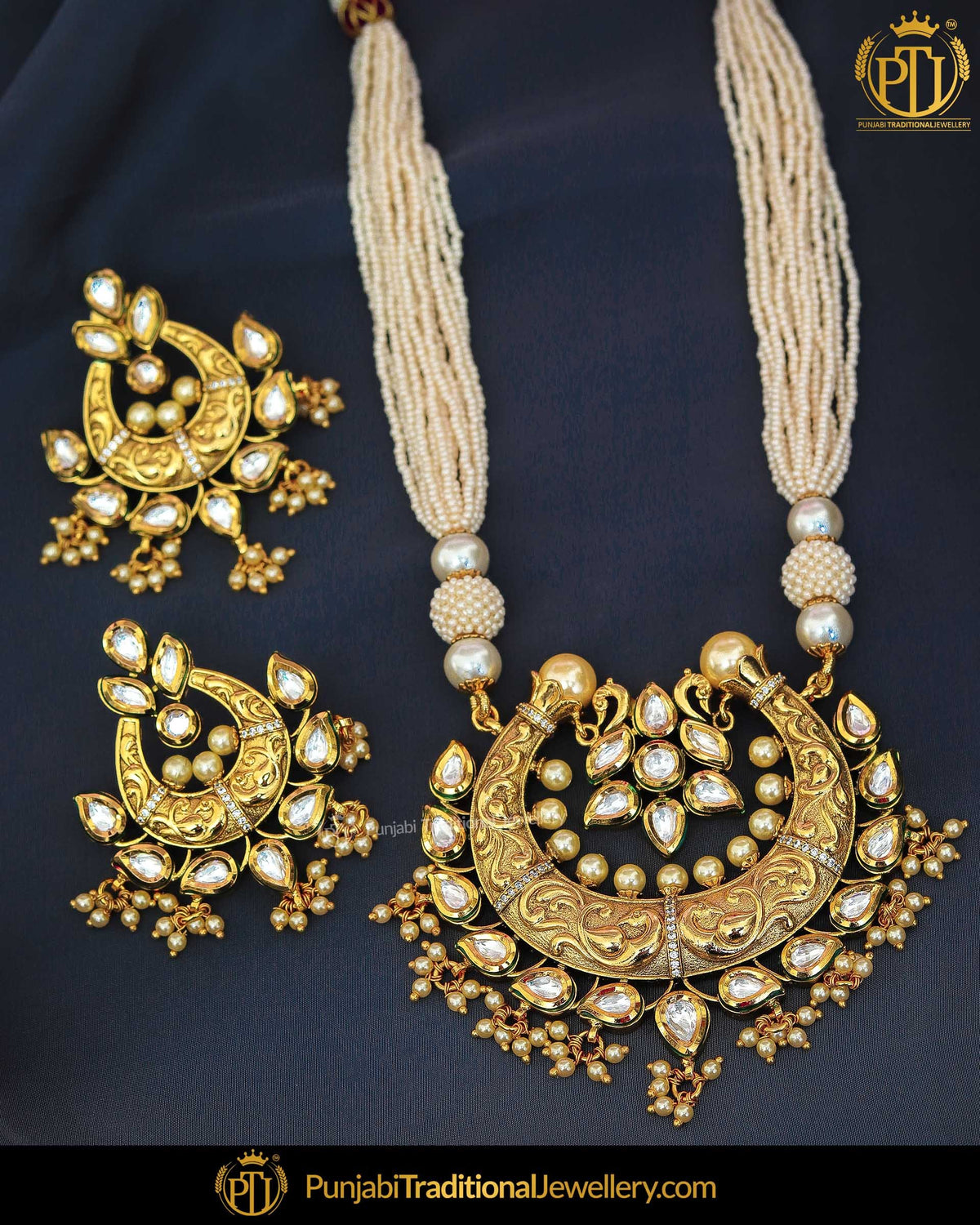 Antique Gold Finished Kundan Mala Necklace Set | Punjabi Traditional Jewellery Exclusive