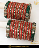 Red & Green Jerken (For Both Hands) Glass Bangles Set | Punjabi Traditional Jewellery Exclusive