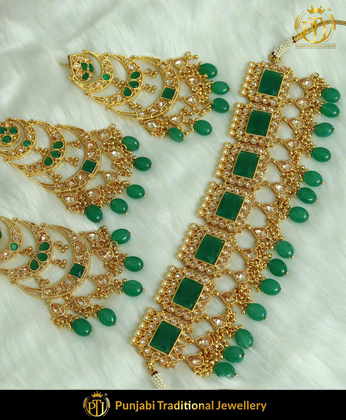 Gold Finished Green Kundan Choker Set | Punjabi Traditional Jewellery Exclusive