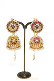 Gold Finished Kundan Rubby Jhumki Earrings by PTJ