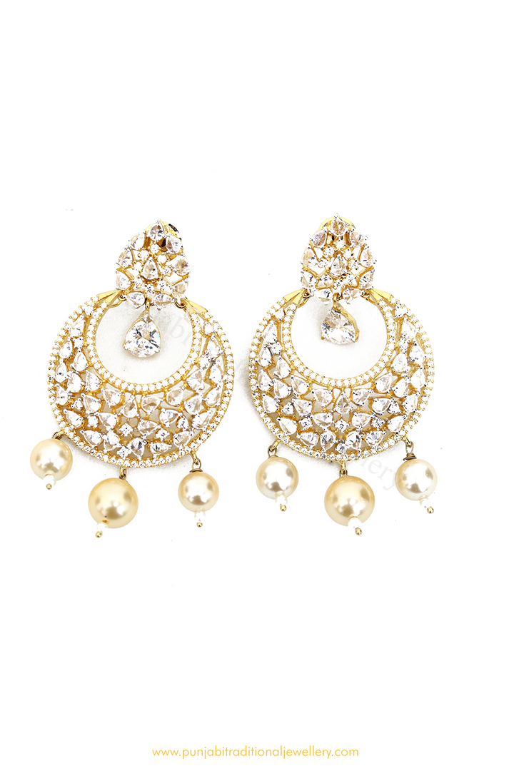Gold Finished AD Earrings By PTJ