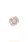 Gold Finished Pink Kundan Ring By PTJ
