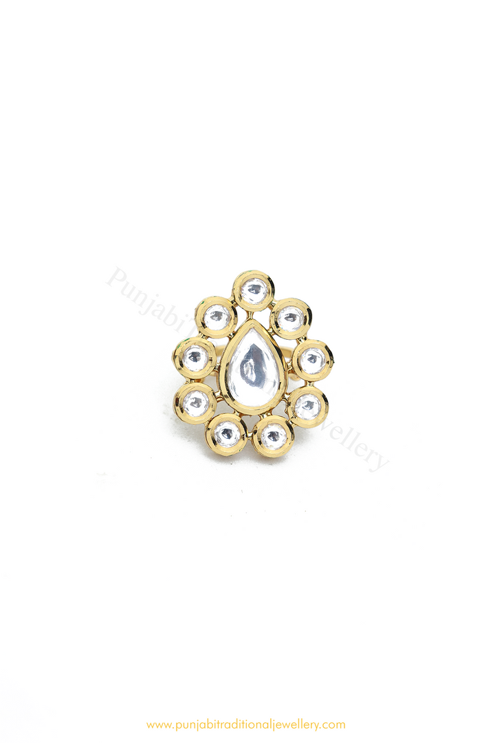 Gold Finished Kundan Ring By PTJ