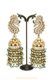 Gold Finished Kundan Emerald Jhumki Earrings by PTJ