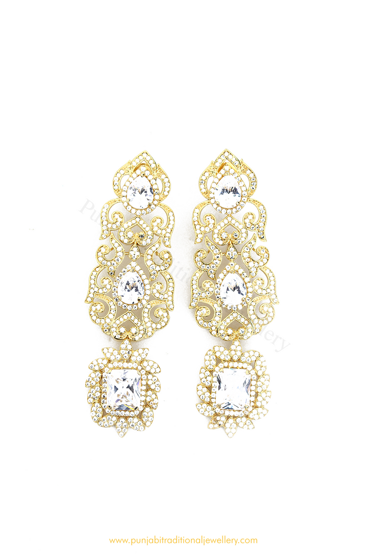 Gold Finished AD Earrings By PTJ