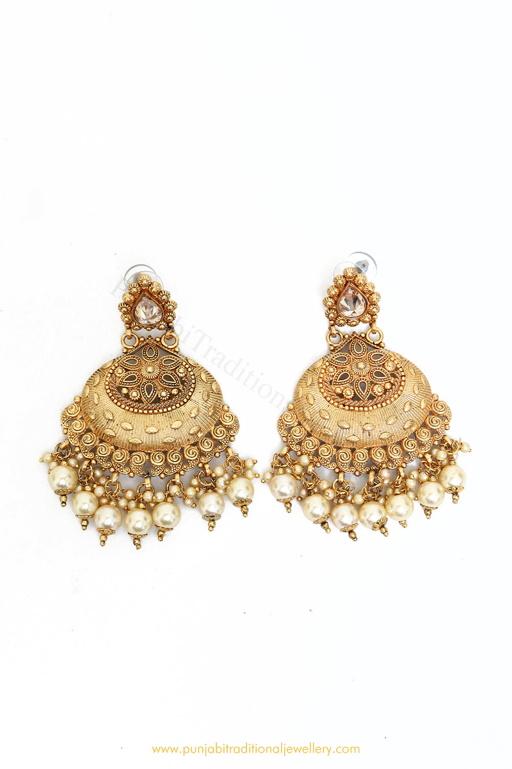Antique Gold Finished Jodha Earrings by PTJ