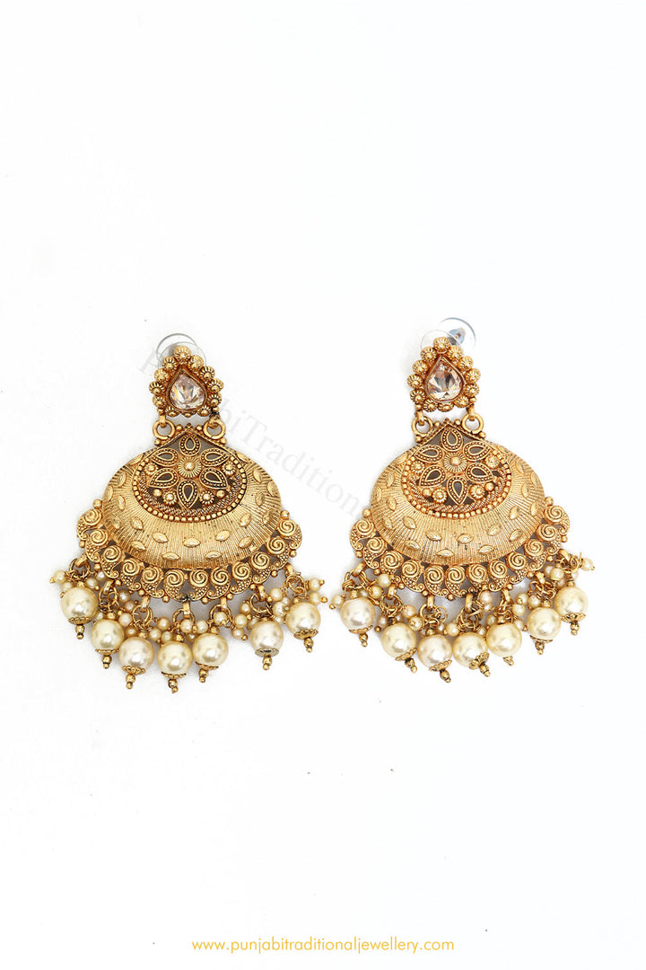 Antique Gold Finished Jodha Earrings by PTJ