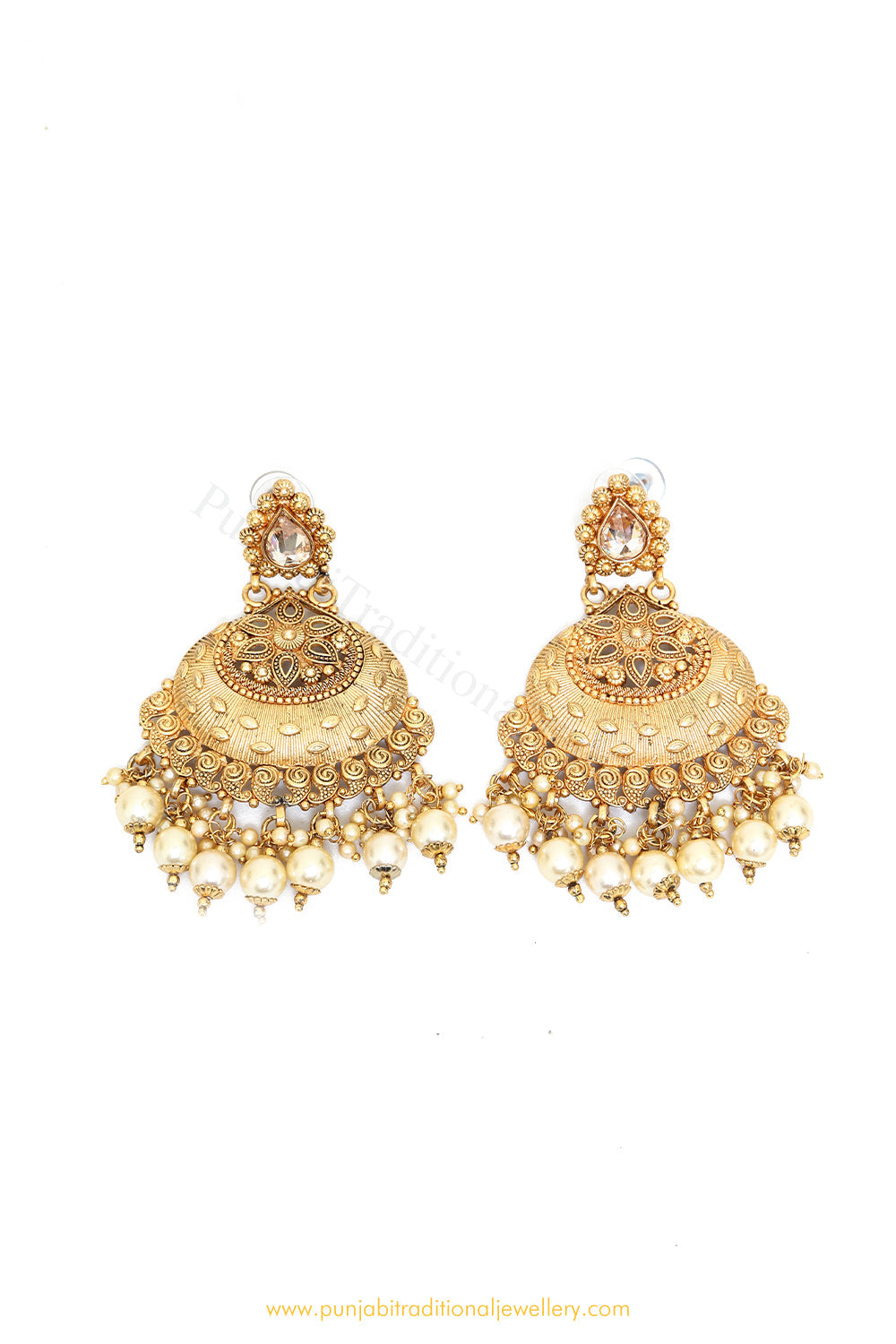 Antique Gold Finished Jodha Earrings by PTJ