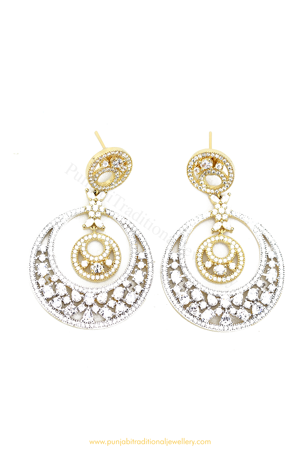 Pink Indian Jewellery American Diamond Rose Polish Long Hangging Dangler  Earrings for Women Wedding - Quail - 3947471