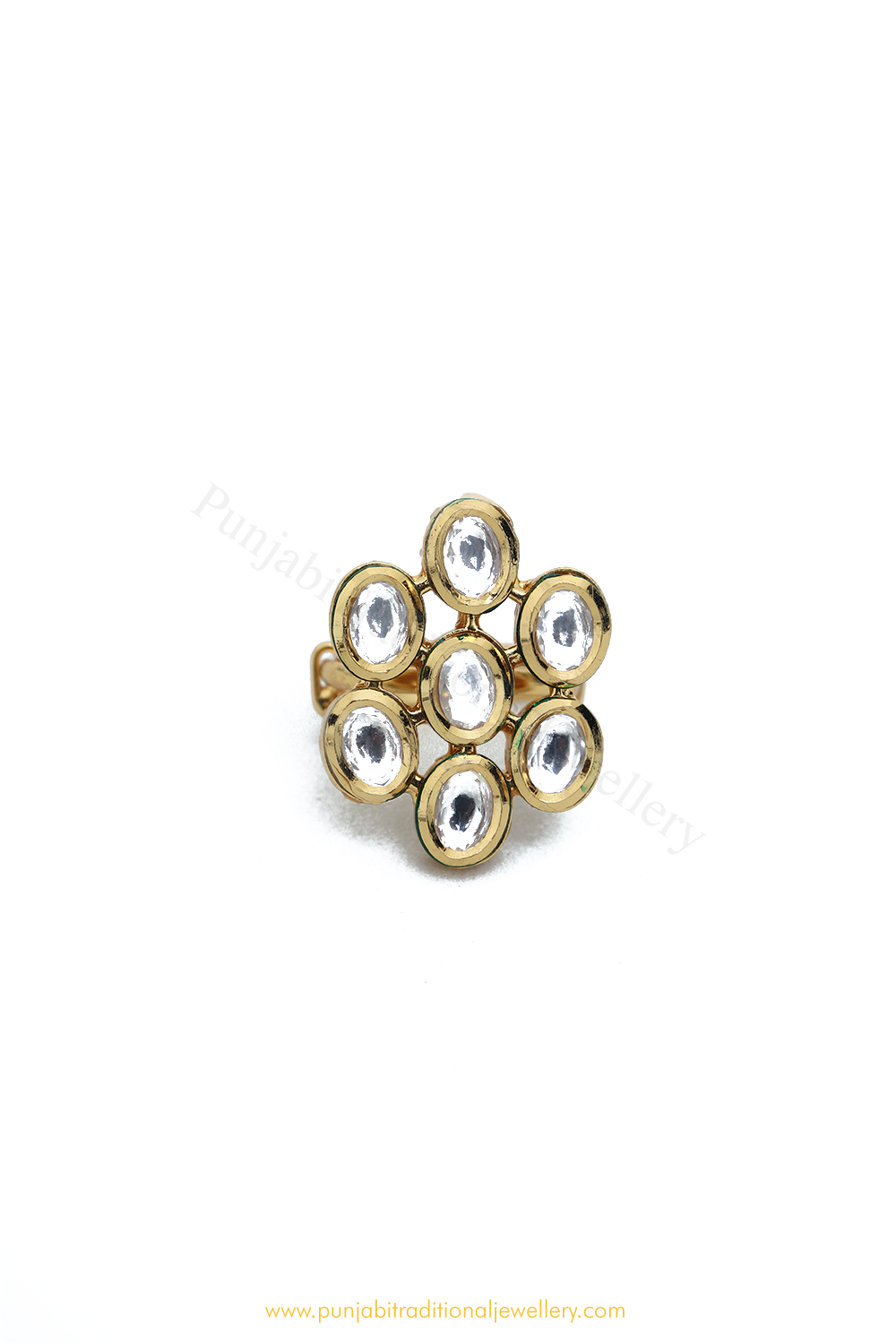 Gold Finished Navratan Kundan Ring By PTJ