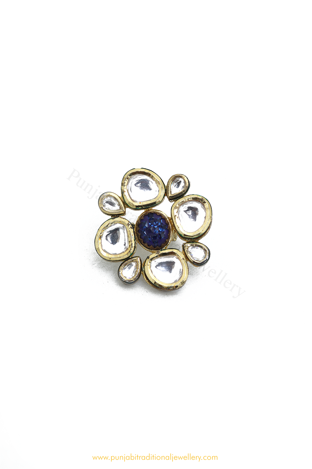 Gold Finished Navratan Kundan Ring By PTJ