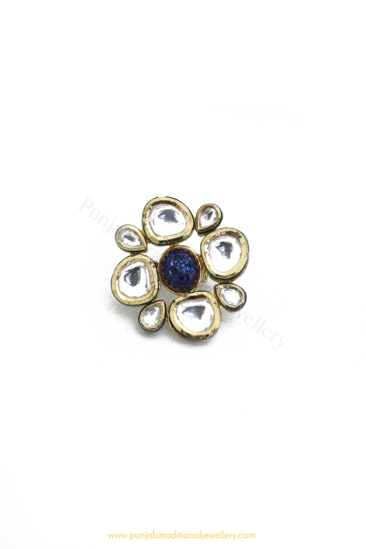 Gold Finished Rubby Kundan Ring By PTJ