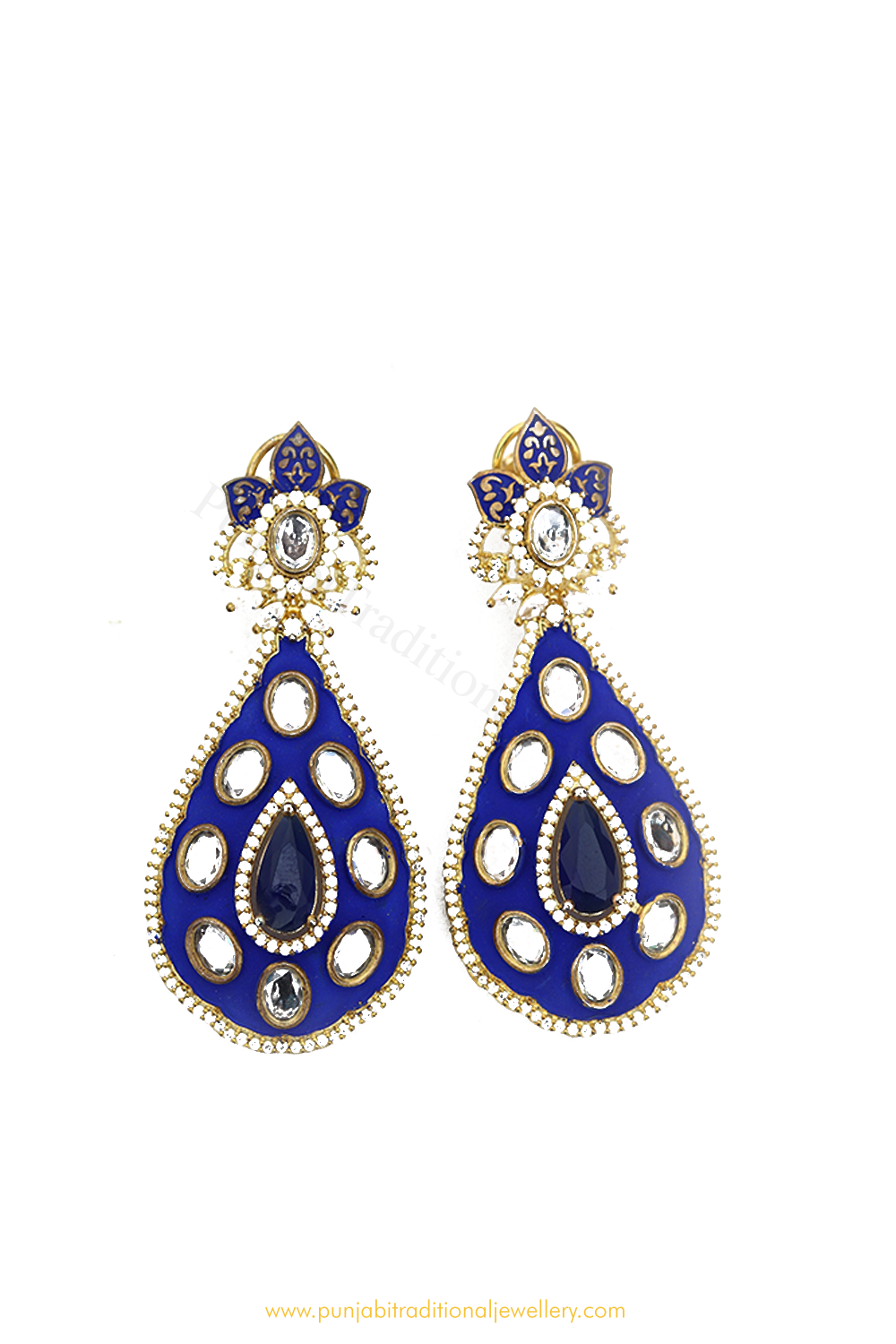 Gold Finished Blue AD Earrings By PTJ