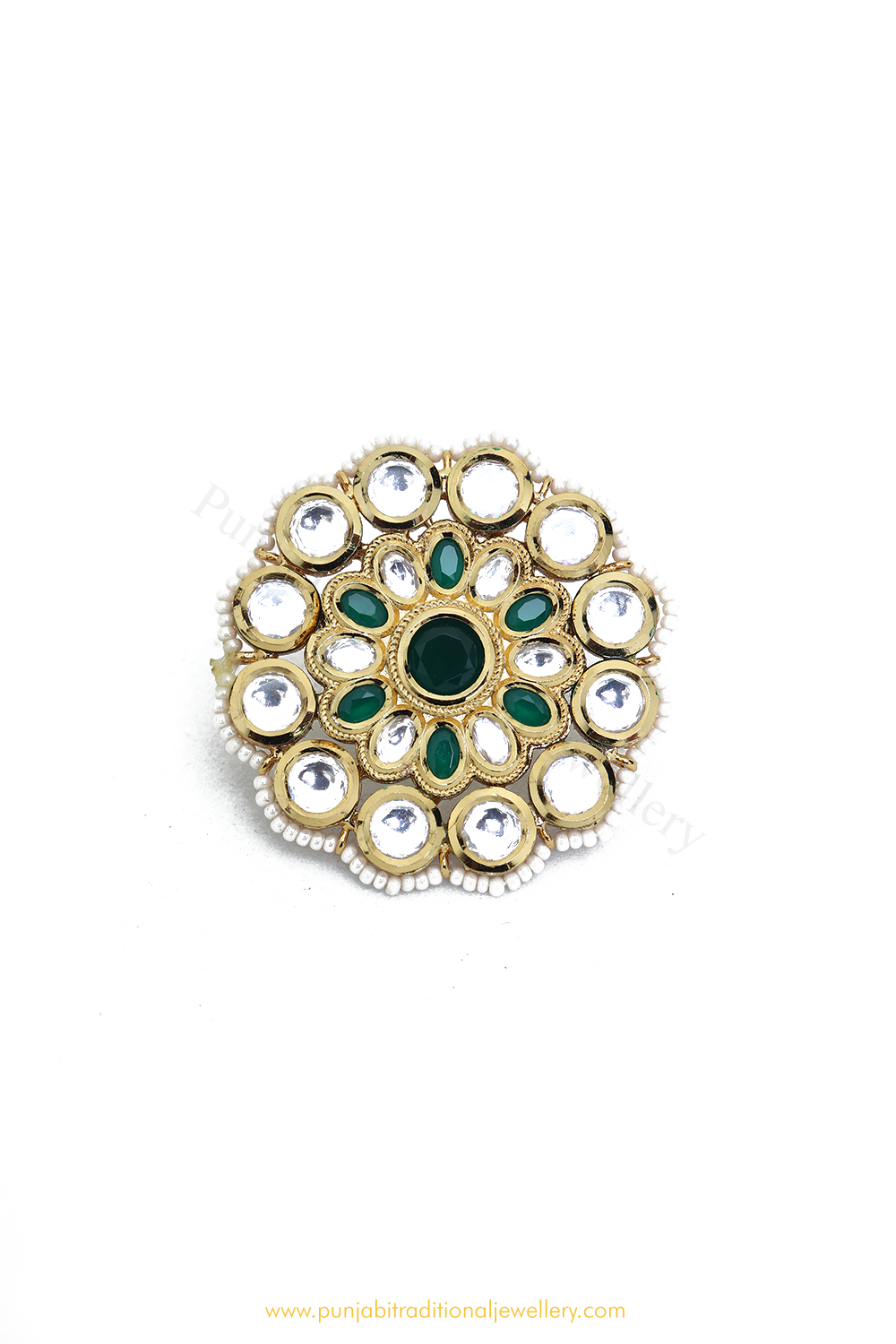 Gold Finished Navratan Kundan Ring By PTJ