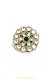 Gold Finished Emerald Kundan Ring By PTJ