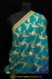 Firozi & Blue Color Pure Phulkari Dupatta By Punjabi Traditional Jewellery